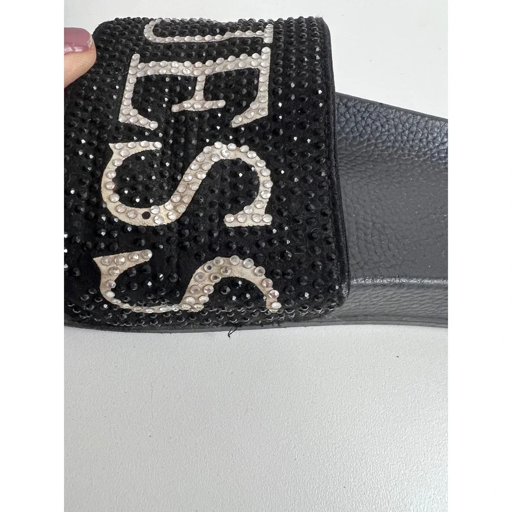 Guess Los Angeles Kids Black Rhinestone Logo Slide Sandals Size 230 23cm